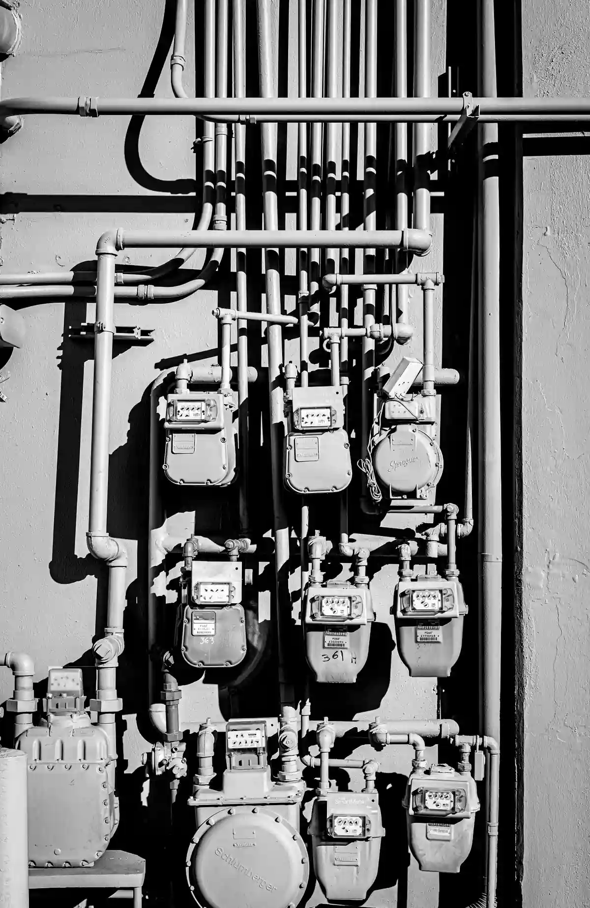 Electricity meters mounted on an outdoor wall