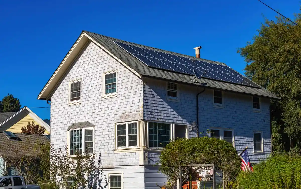 Solar panel installation under a clear sky
